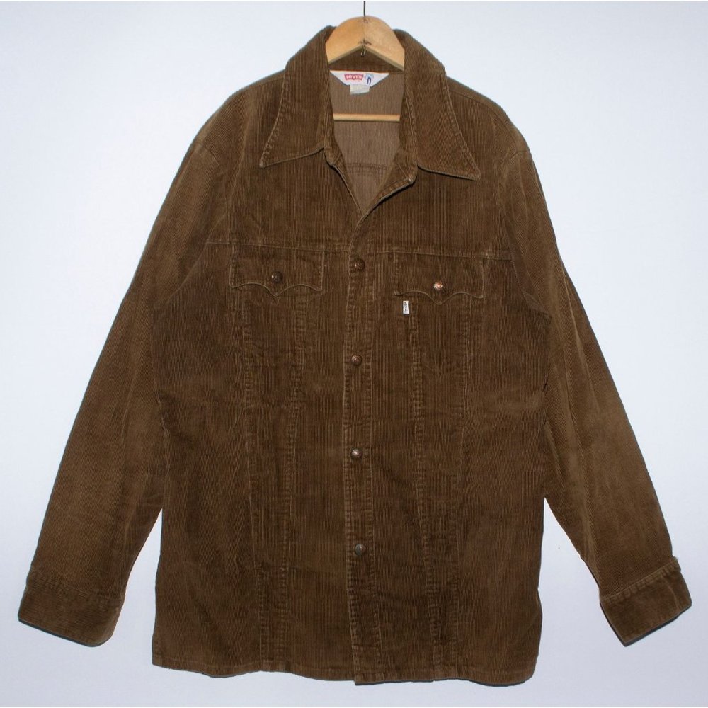 Vintage 1960s 1970s Brown Corduroy Levi's Shirt Jacket White Tab Mens size US La